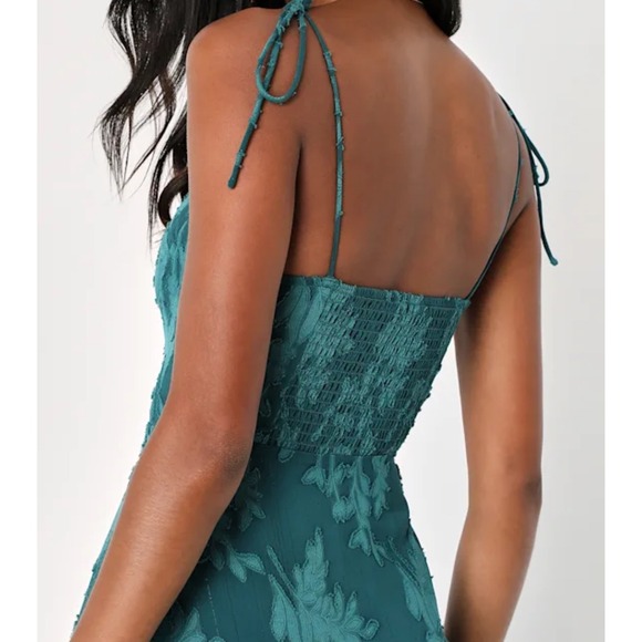 Lulus Loveliest Looks Emerald Green Floral Jacquard Midi Dress Tie Straps Size S - Picture 4 of 12